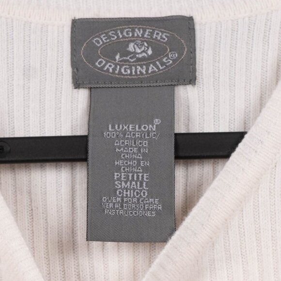 Designers Originals Sweater Shirt Petite S Womens White Ribbed Luxelon Beads - Picture 4 of 5